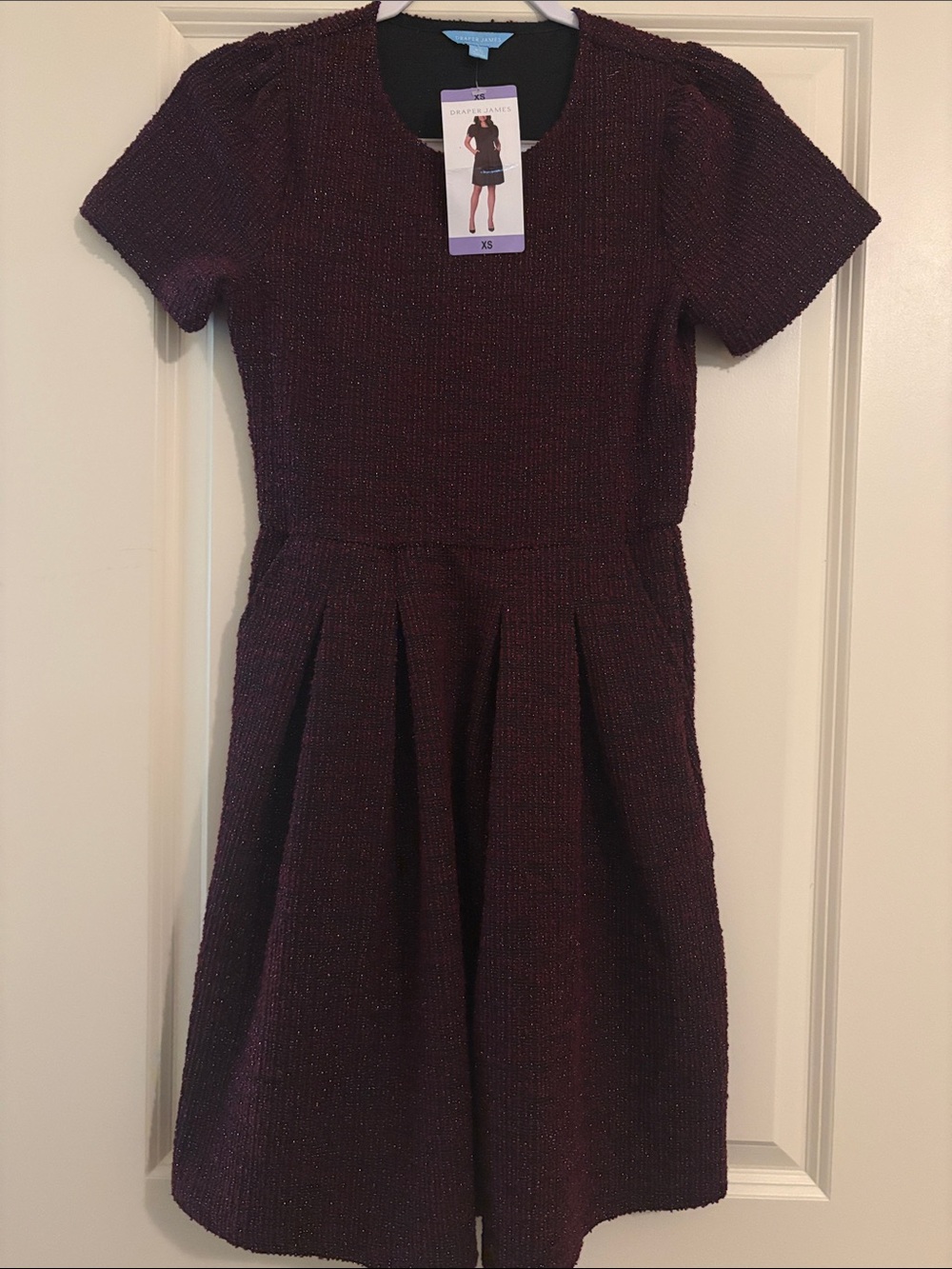 Draper James Textured Sparkle Burgundy Wine Short Sleeve Party Dress Size XS NWT